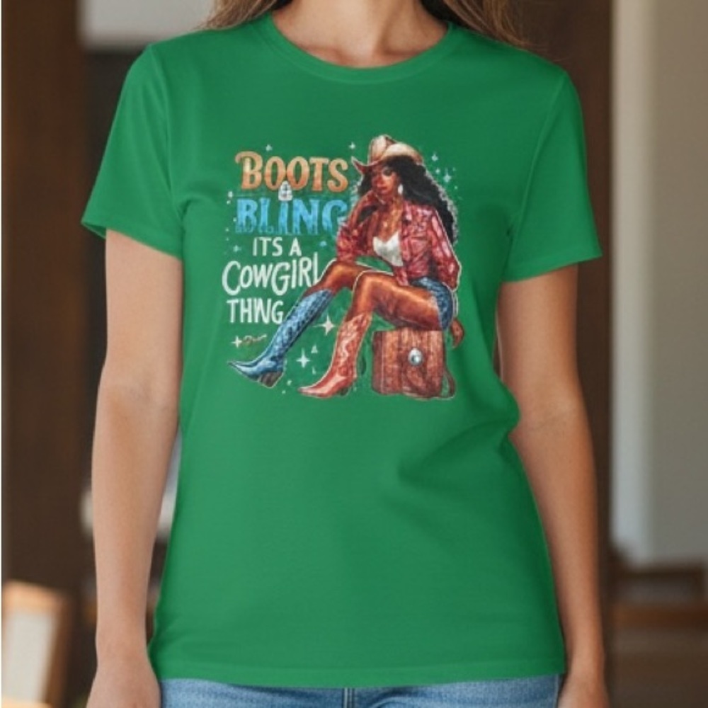 Green It's a Cowgirl Thing Graphic Tee Shirt‎ Womens Size Large New